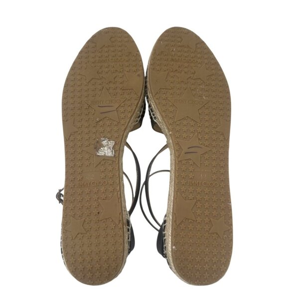 Jimmy Choo Donna Black Suede Silver Studded Espadrilles Flat Sandals 12 Boho - Picture 9 of 14